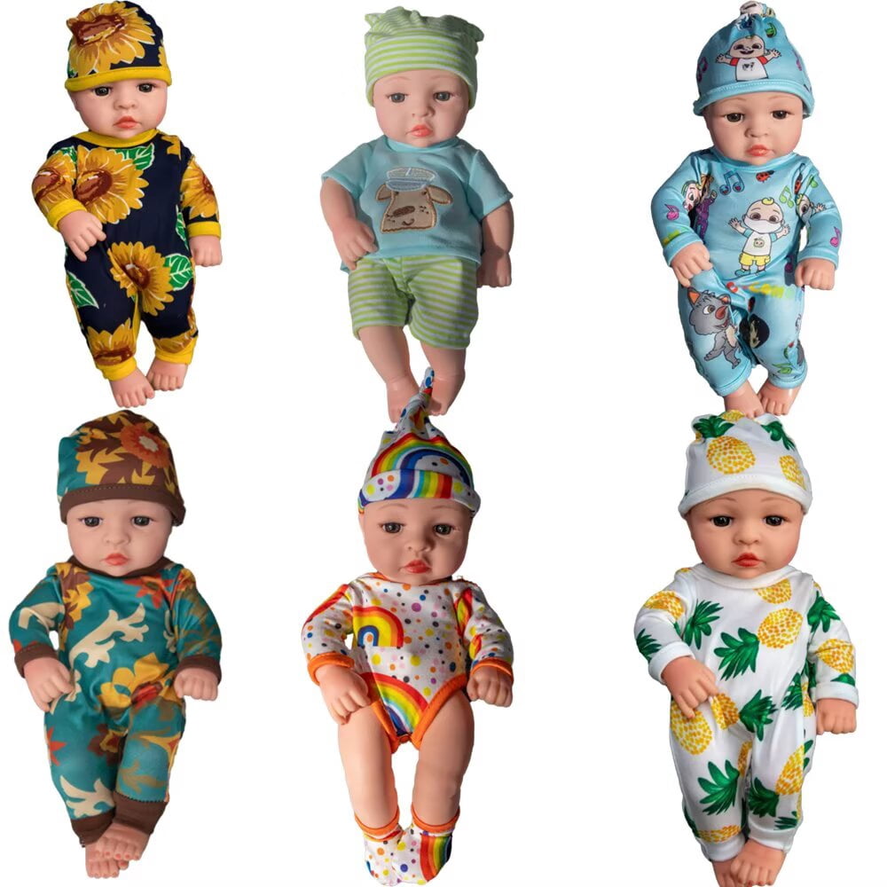 AlevRam 6 Sets 12 inch Baby Doll Clothes, Random Styles Doll Outfit Set Includes Bodysuit Hat Socks,