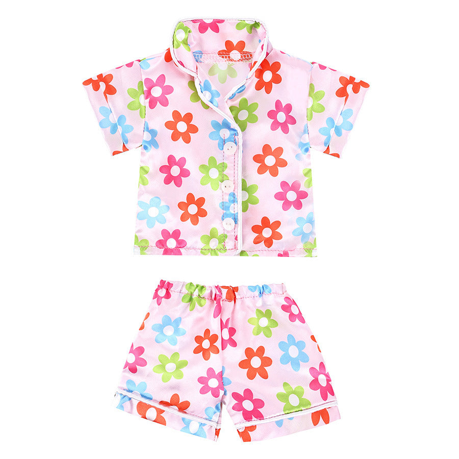 AlevRam 6 Sets 16-18 inch Doll Pajamas Summer Sleepwear Outfit, Short Sleeve Tops and Shorts with Heart Dinosaur Butterfly Flower Strawberry Prints, Random Colors and Styles