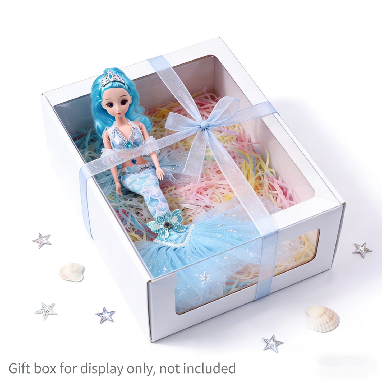 AmaMary 12 Inch Mermaid Princess Doll – Colorful Fashion Removable Outfit with Long Wavy Curly Hair – Poseable Mermaid Toy with 11 Joints – Gift for Girls Birthday, Holiday or Christmas