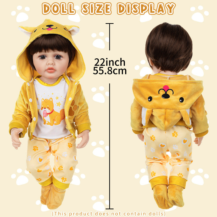 AmaMary 22 inch Reborn Doll Clothes Set, Cute Yellow Dog 4 Piece Baby Doll Outfit with Jacket Pants Shirt Socks