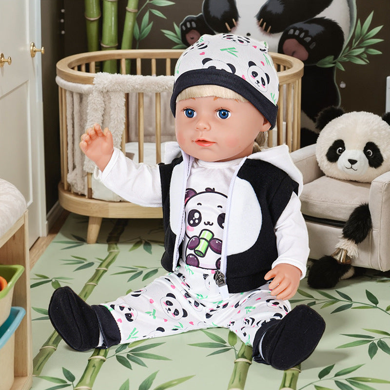 AmaMary 5 pcs 18 inch Doll Apparel, Black Panda Soft Cotton Plush Cold-Weather Wear for Girls – Jacket, Pants, Long Sleeve, Hat, Socks – Christmas Present