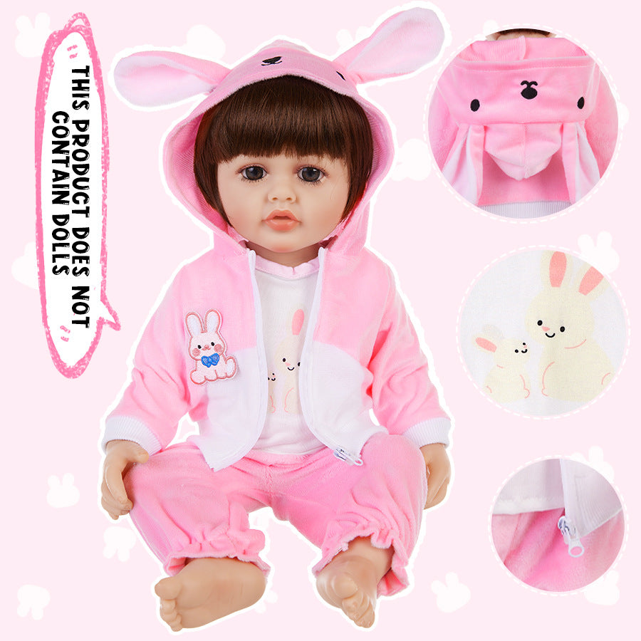 AmaMary 22-23 inch Pink Bunny 3-Piece Cotton Doll Outfit Set with Pants, Top & Jacket, Dress-Up Party, Birthday Celebration, Christmas Present, Fun for Kids