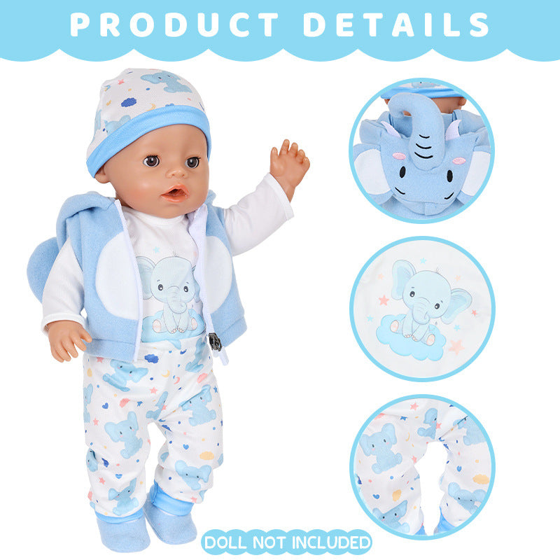 AmaMary 5 pcs 18 inch Doll Clothes, Blue Elephant Cotton Plush Fall Winter Outfit Set for Girls – Jacket, Pants, Long Sleeve, Hat, Socks – Birthday Gift
