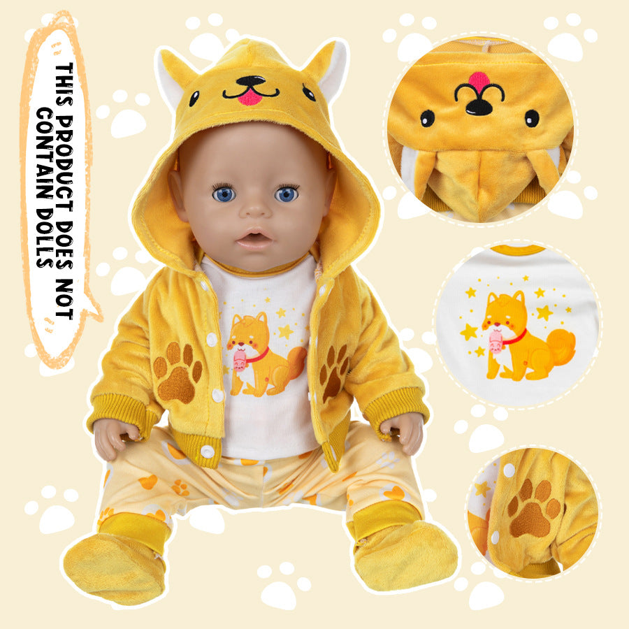 AmaMary Cotton Yellow Dog Outfit for 16-18 inch Dolls – 4-Piece Jacket Long Sleeve Pants Socks Set for Girls Birthday Holiday Dress-Up & Imaginative Play