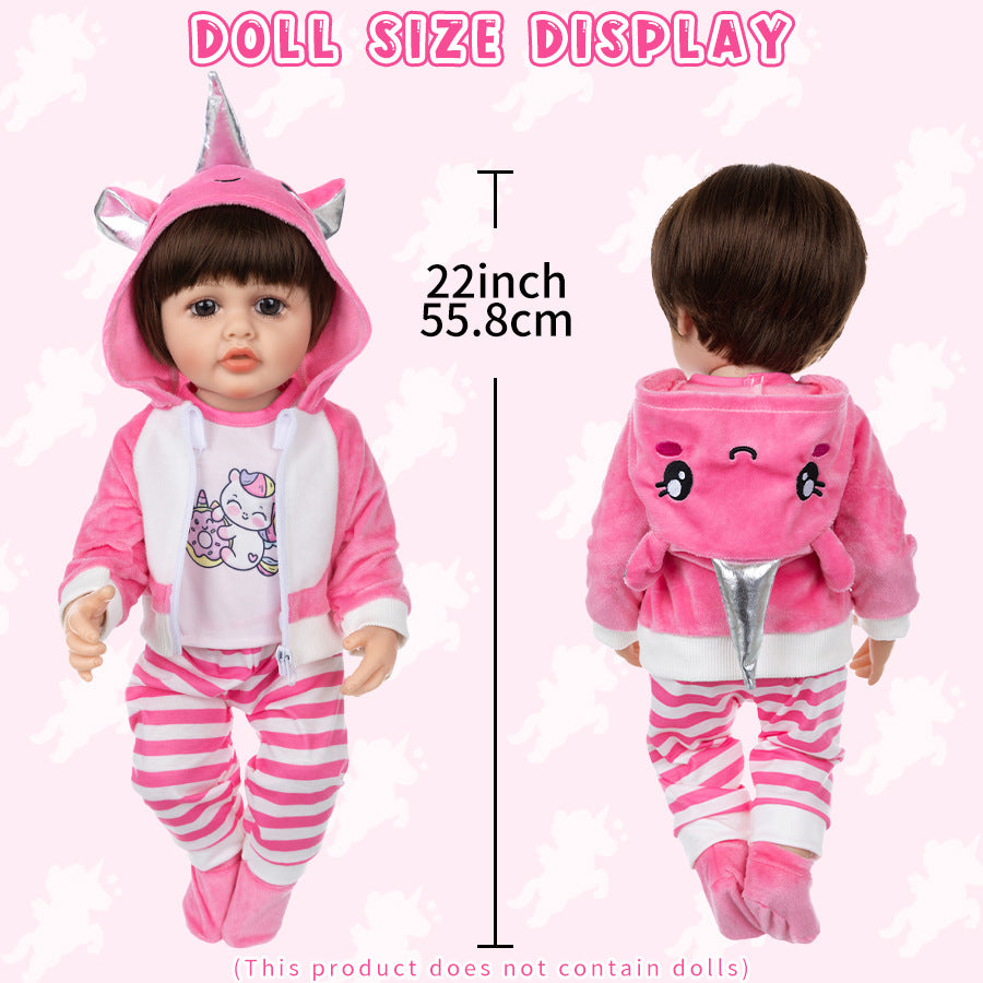 AmaMary 22-23 inch Pink Unicorn 4-Piece Cotton Doll Clothes Set with Socks, Pants, Jacket & Top, Magical Pretend Play, Birthday, Christmas, Dress-Up Party for Kids