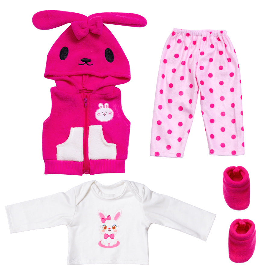 AmaMary Cotton Hot Pink Bunny Outfit for 16-18 inch Dolls – 4-Piece Jacket Long Sleeve Pants Socks Set for Girls Birthday Gift Holiday Dress-Up & Toddler Pretend Play