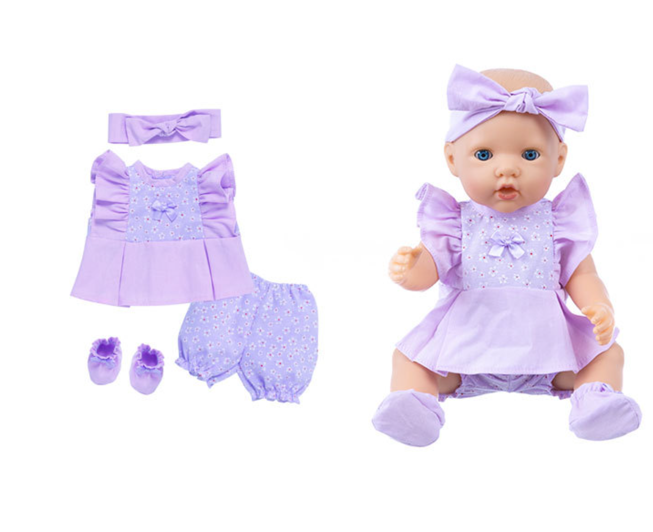 AmaMary Purple Floral Set for 16-18 inch Dolls, Elegant and Fun Doll Clothes Gift Idea