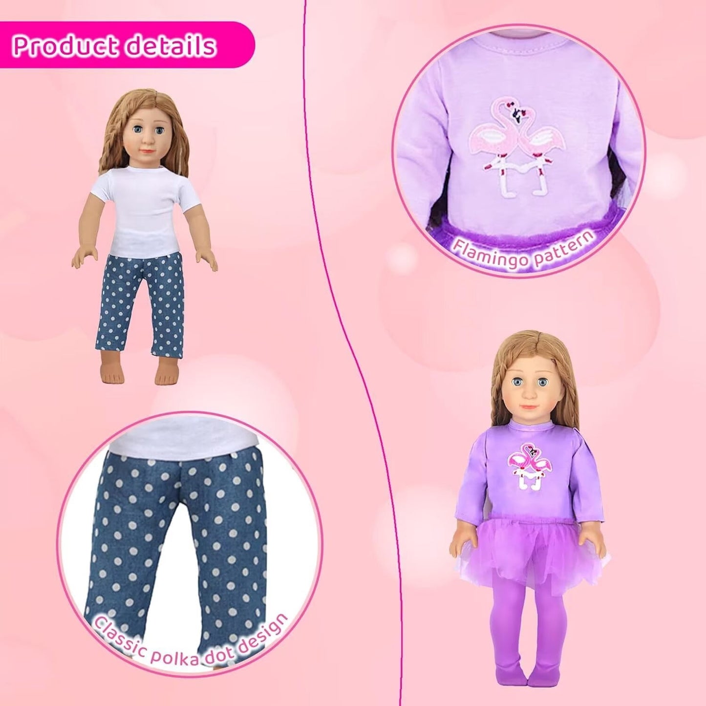 AlevRam 18 inch Doll Clothes Set 5 Outfits 2 Random Shoes Fits 18 inch Dolls, Doll Dresses Pajamas T