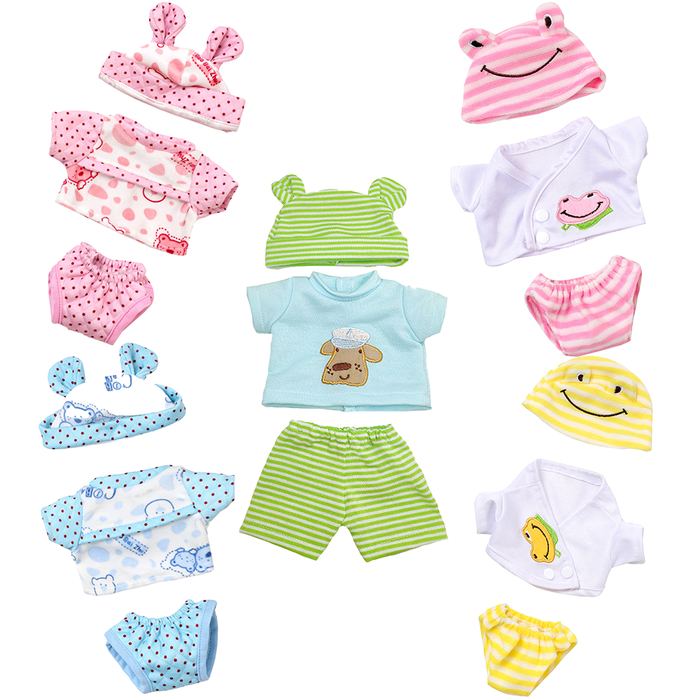 AmaMary Doll Clothes for 12” Reborn Dolls - 5 Sets Animal Print Outfits with Frog & Bear Dress-Up