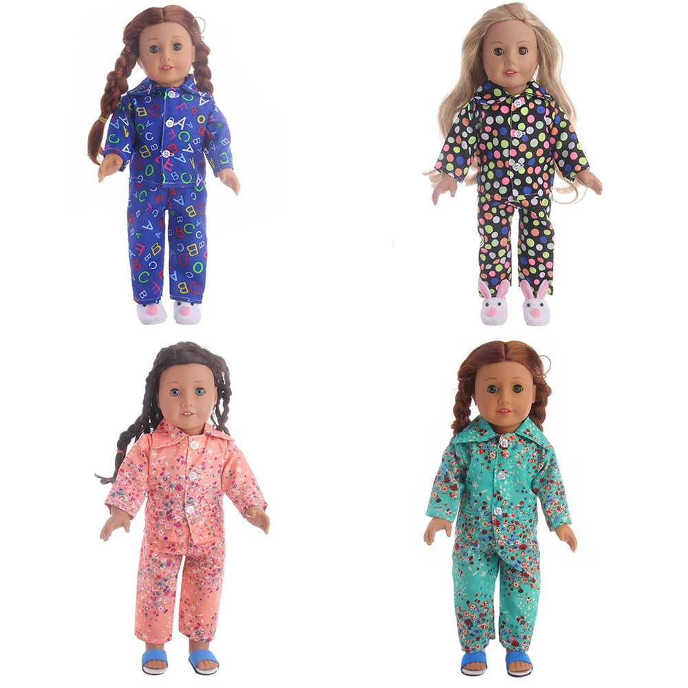 Babysbule 18 inch Doll Pajamas Set – Cotton Two-Piece Sleepwear for 18 Inch Dolls – Colorful Patterns – Fits American Girl, Our Generation, My Life Dolls – Doll Clothes Only