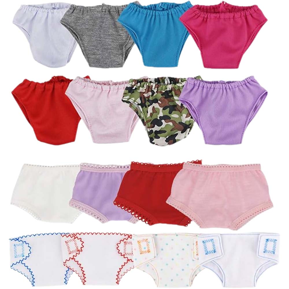 AmaMary 16 Pcs Baby Doll Diapers Underwear Set Fits 16 Inch to 18 Inch Dolls, 16 Different Doll Underwear Set for Infant Baby Dolls