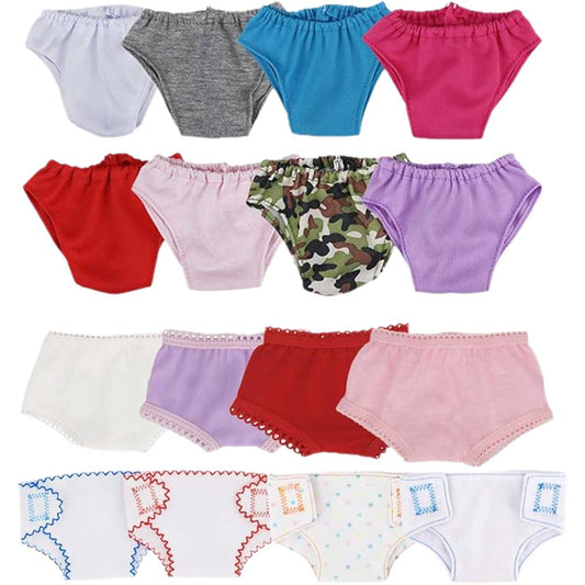 AmaMary 16 Pcs Baby Doll Diapers Underwear Set Fits 16 Inch to 18 Inch Dolls, 16 Different Doll Underwear Set for Infant Baby Dolls