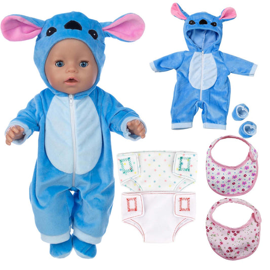 AmaMary Dog Style Plush Onesie, for 16-18 Inch Dolls, 4-Piece Set