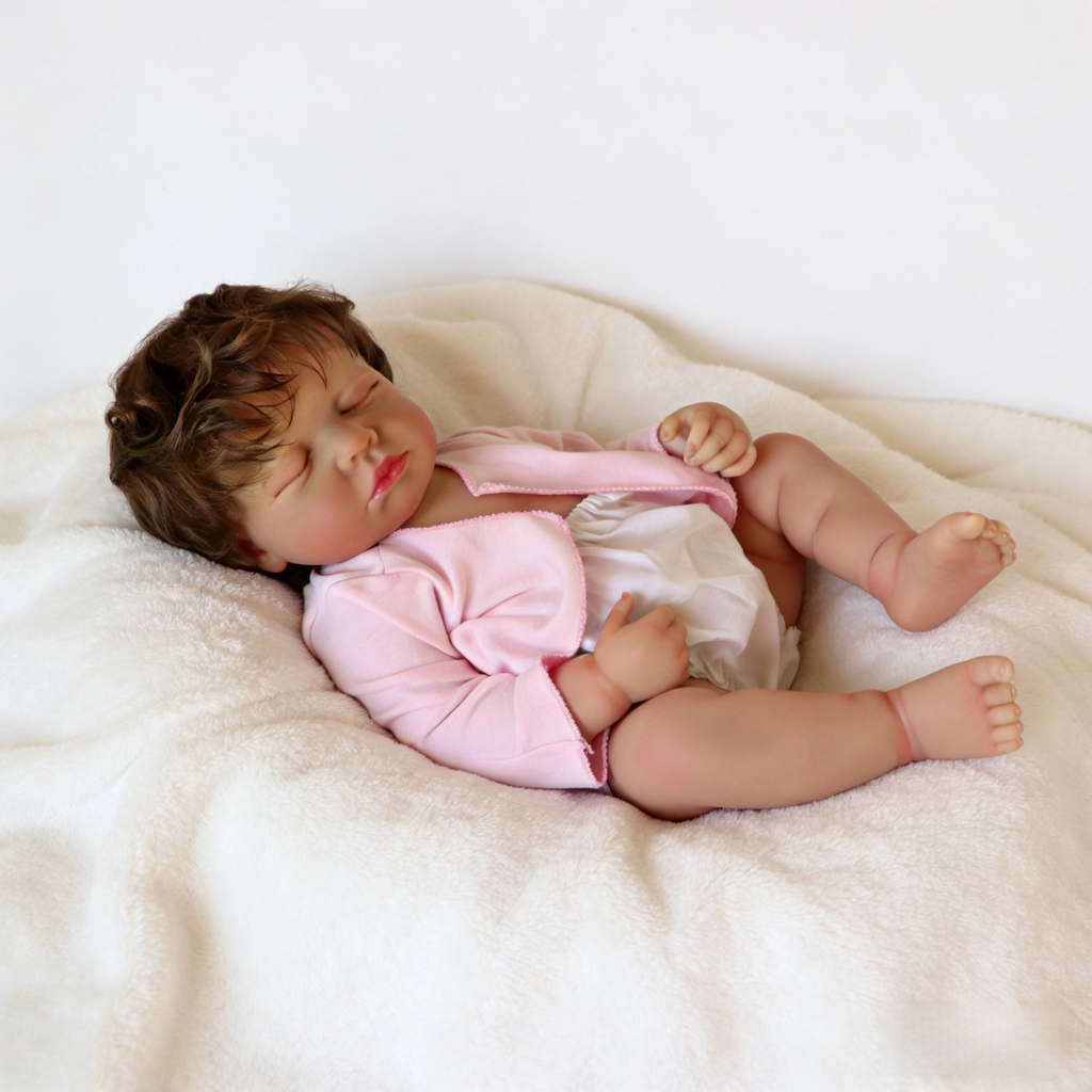 AmaMary 19 inch Vinyl Doll, Soft Vinyl Sleeping Doll with Handmade Hair Doll Toy Gift for Kids Girls Age 3+