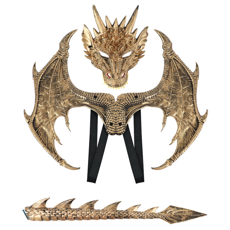 AmaMary Dragon Wings Tail and Mask Costume Accessory Set for Halloween Cosplay Parties