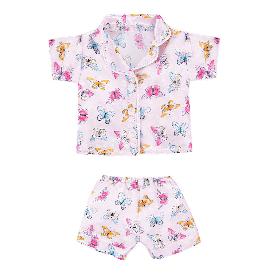 AlevRam 6 Sets 16-18 inch Doll Pajamas Summer Sleepwear Outfit, Short Sleeve Tops and Shorts with Heart Dinosaur Butterfly Flower Strawberry Prints, Random Colors and Styles