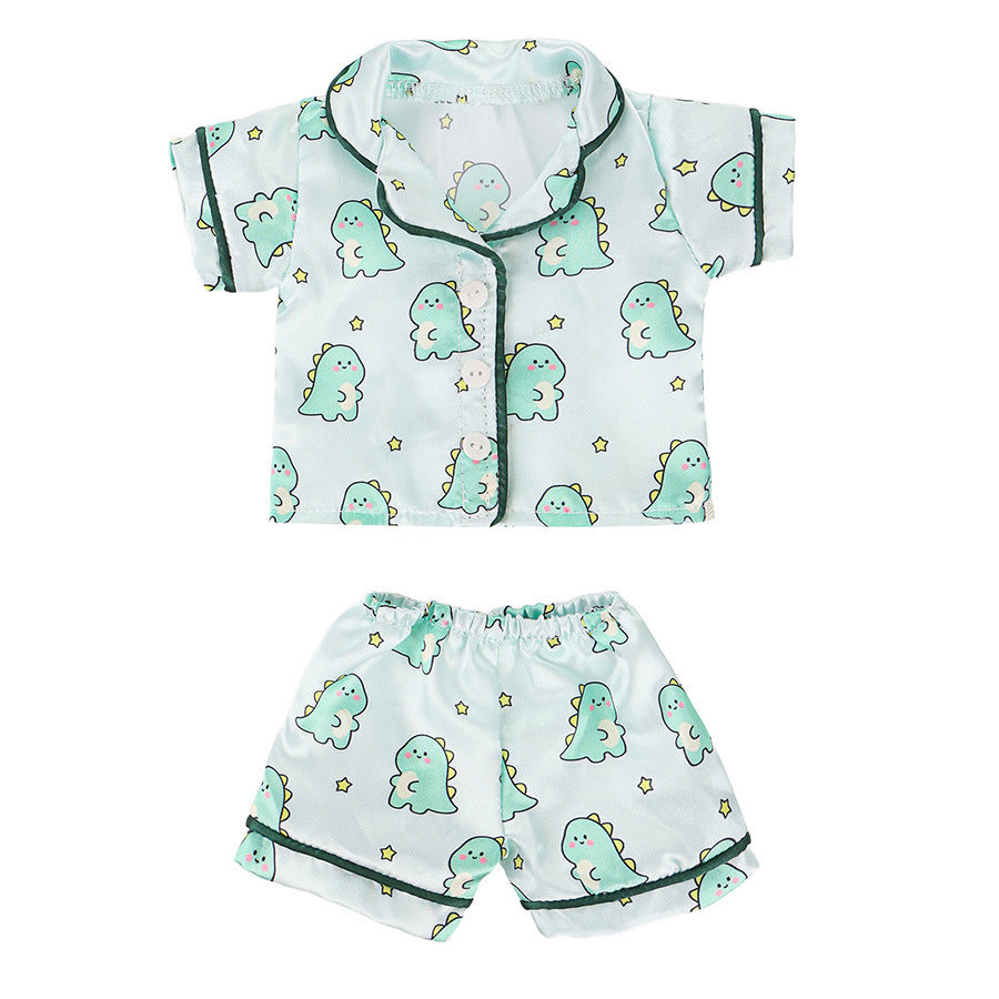 AlevRam 6 Sets 16-18 inch Doll Pajamas Summer Sleepwear Outfit, Short Sleeve Tops and Shorts with Heart Dinosaur Butterfly Flower Strawberry Prints, Random Colors and Styles
