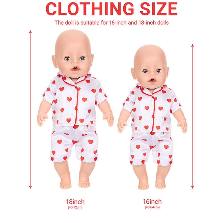 AlevRam 6 Sets 16-18 inch Doll Pajamas Summer Sleepwear Outfit, Short Sleeve Tops and Shorts with Heart Dinosaur Butterfly Flower Strawberry Prints, Random Colors and Styles