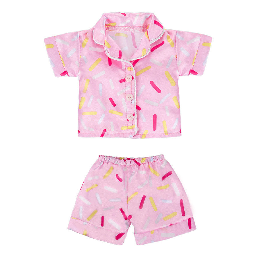 AlevRam 6 Sets 16-18 inch Doll Pajamas Summer Sleepwear Outfit, Short Sleeve Tops and Shorts with Heart Dinosaur Butterfly Flower Strawberry Prints, Random Colors and Styles