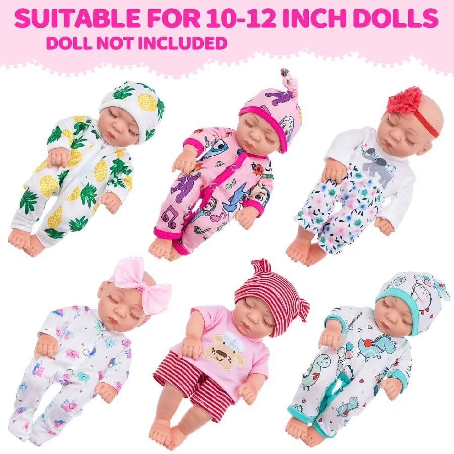 AmaMary Reborn Doll Bodysuits 10-12 Inch Animal Pattern Outfits 6-Pack