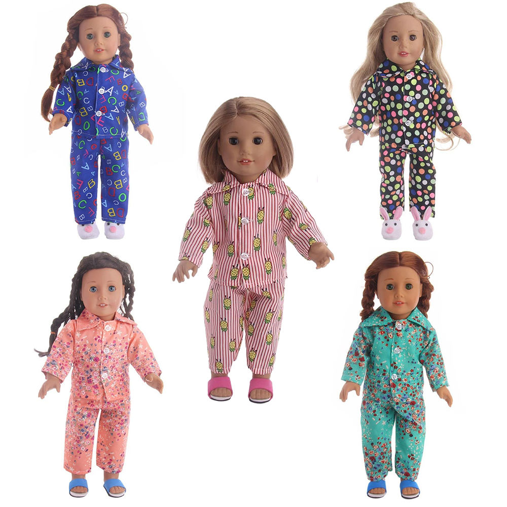 Babysbule 18 inch Doll Pajamas Set – Cotton Two-Piece Sleepwear for 18 Inch Dolls – Colorful Patterns – Fits American Girl, Our Generation, My Life Dolls – Doll Clothes Only