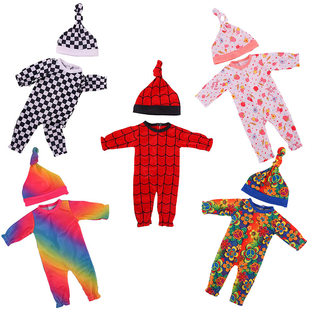 AmaMary 5 Sets Baby Doll Pajamas & Hats for 14–18 Inch Dolls – Soft Cotton Sleepwear with Matching Hats, Cozy Dress-Up Clothes for 15" 17" 43cm Dolls, Imaginative Play Gift for Girls Ages 3+