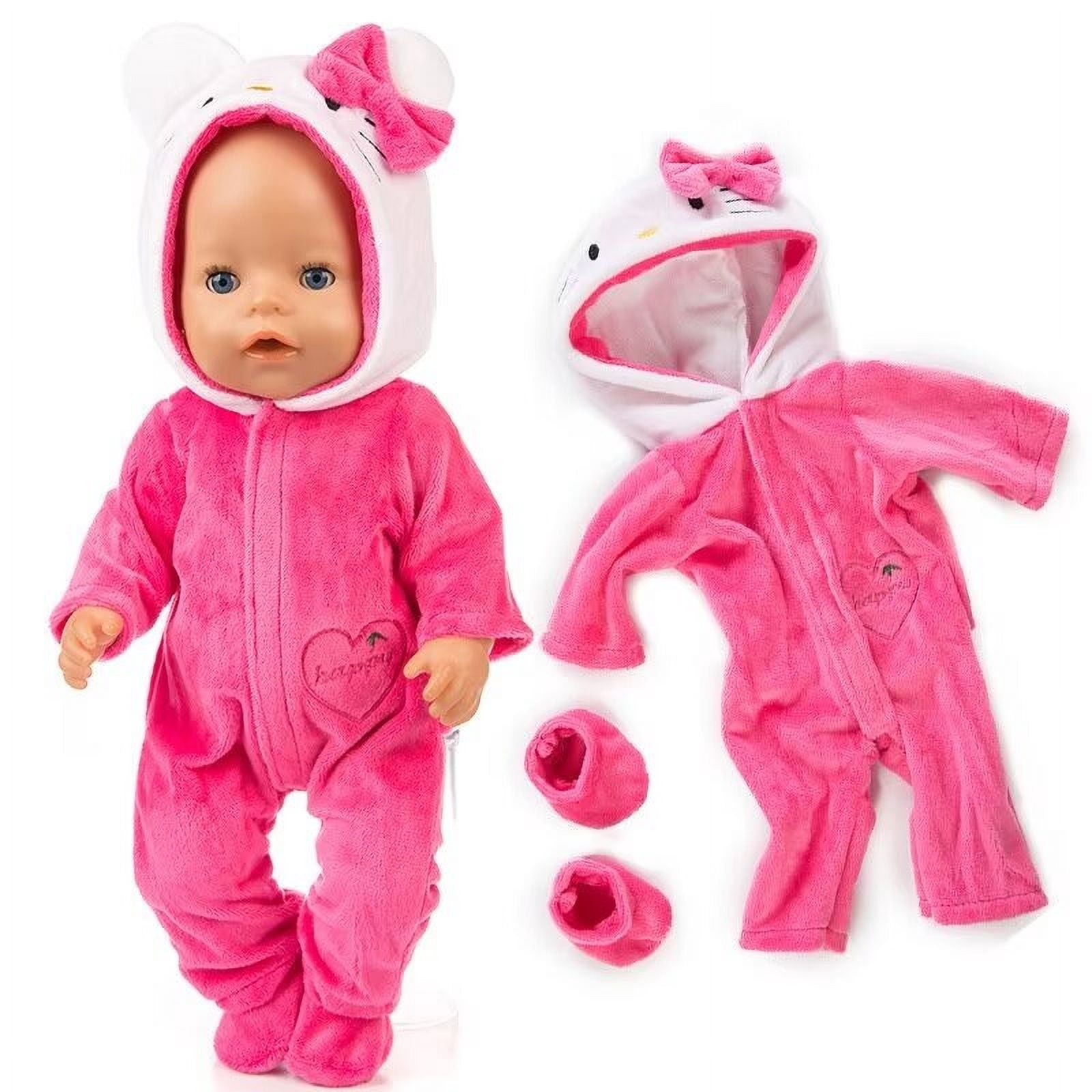 AlevRam 18 Inch Doll Clothes Cute Cat Pattern Plush Doll Jumpsuit Doll Hood One-Piece Suit with Zipp