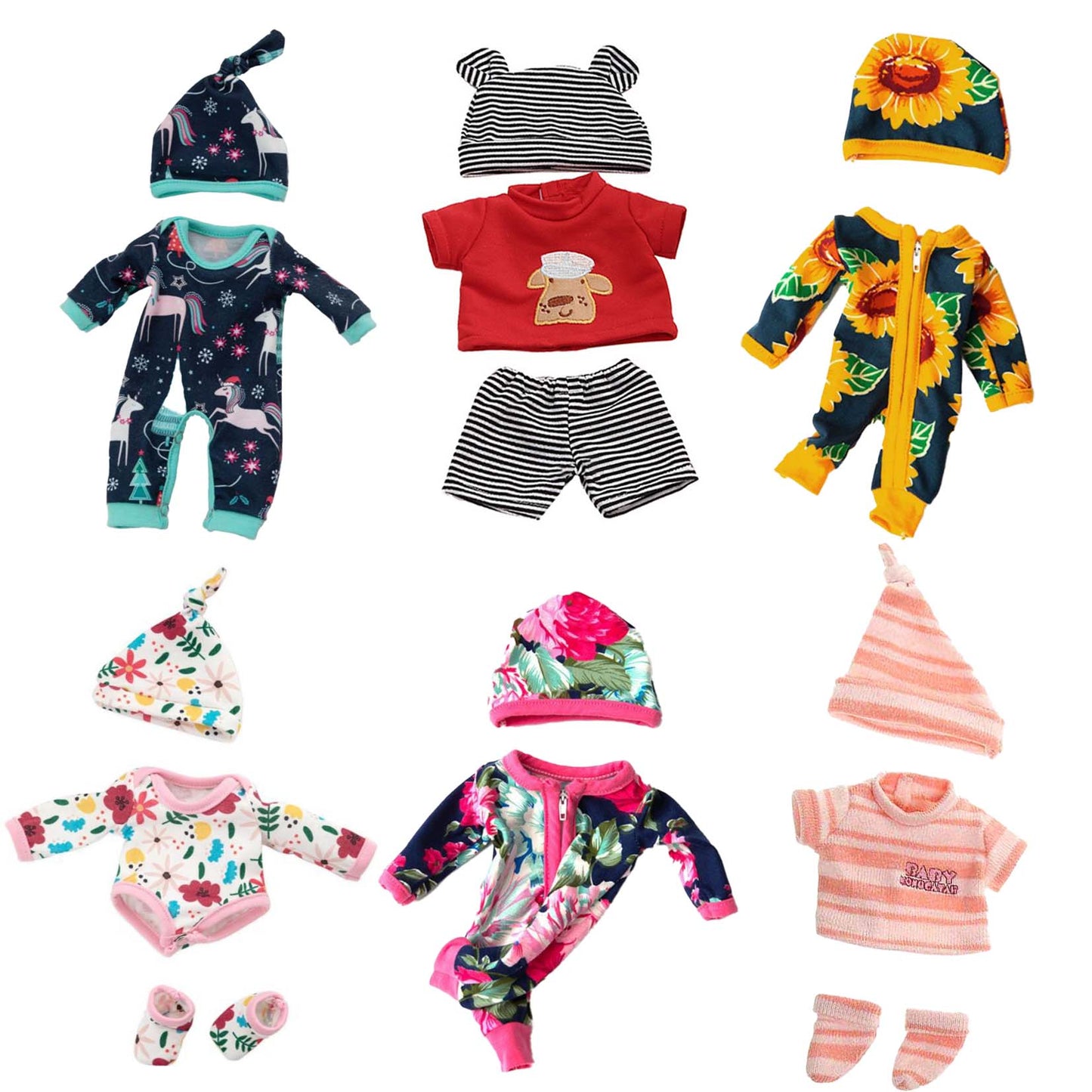 AmaMary 6 Sets 12 inch Baby Doll Clothes Soft Cotton Bodysuits for 10-12 inch Dolls, Dress-Up Birthday Christmas Gift for Girls 3+