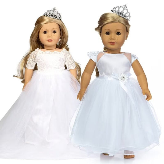 AlevRam 1 Pcs 18 inch Doll Wedding Dress with Headband 18 inch Doll Dress White Mesh Lace Princess D