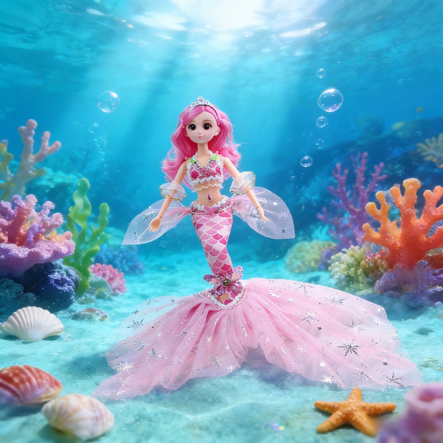 AmaMary Mermaid Doll for Girls 12 Inch - Poseable Ocean Princess with Removable Outfit, Sparkly Tail and Flowing Hair - Magical Gift for Kids Birthday Christmas