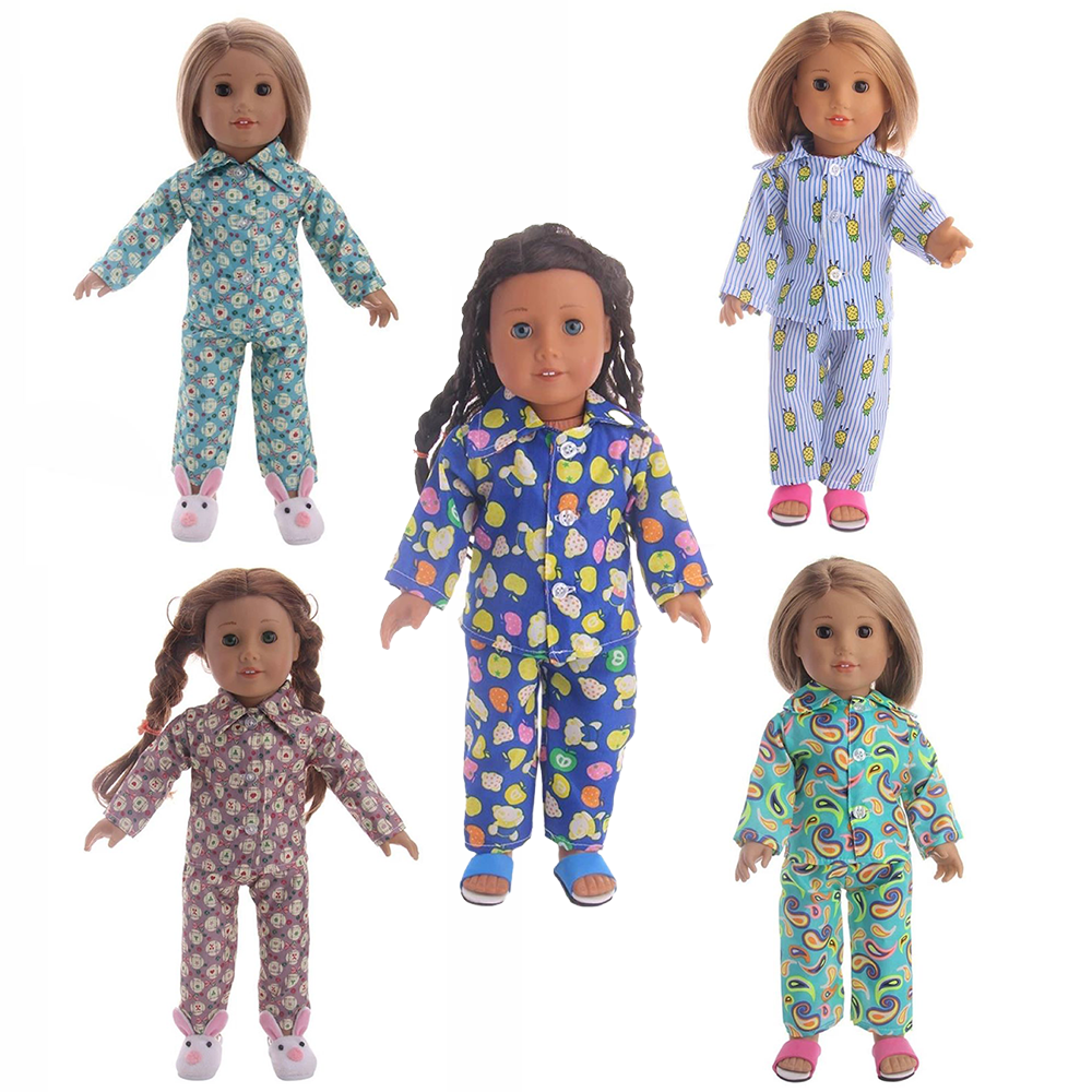 Babysbule 18 inch Doll Pajamas Set – Cotton Two-Piece Sleepwear for 18 Inch Dolls – Colorful Patterns – Fits American Girl, Our Generation, My Life Dolls – Doll Clothes Only