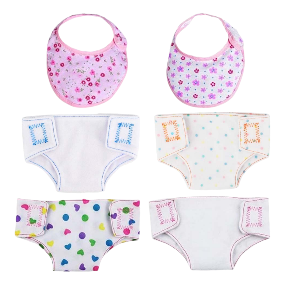 AmaMary 4 Pcs Doll Diapers Doll Underwear and 2 Pcs Doll Bibs for 16-18 Inch Baby Dolls, Suitable for Infant Baby Doll Girls Boys