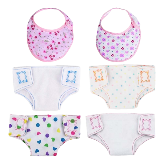 AmaMary 4 Pcs Doll Diapers Doll Underwear and 2 Pcs Doll Bibs for 16-18 Inch Baby Dolls, Suitable for Infant Baby Doll Girls Boys