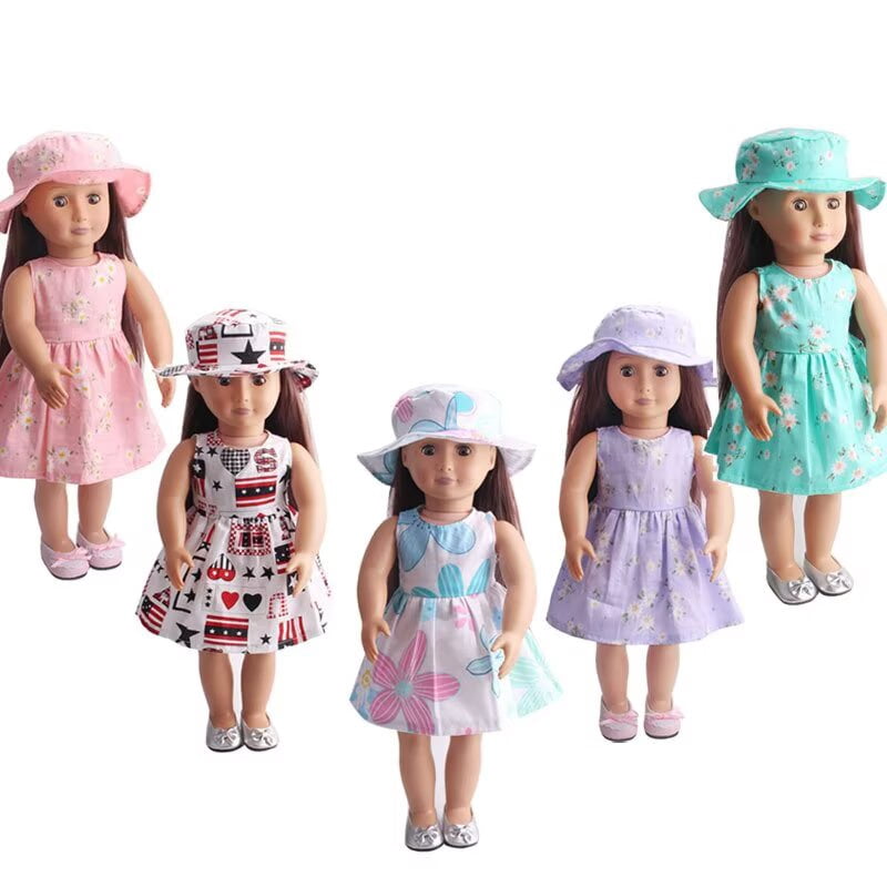AlevRam 3 Pack 18 inch Doll Summer Dress with Hat, Floral Printed Doll Clothes Outfit Set for 18 inc