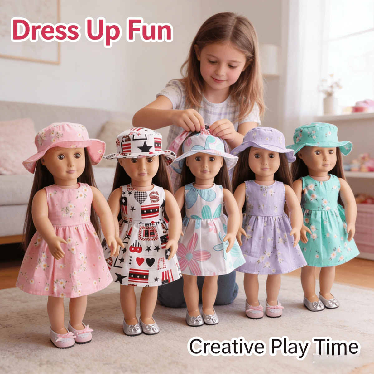 AlevRam 3 Pack 18 inch Doll Summer Dress with Hat, Floral Printed Doll Clothes Outfit Set for 18 inc