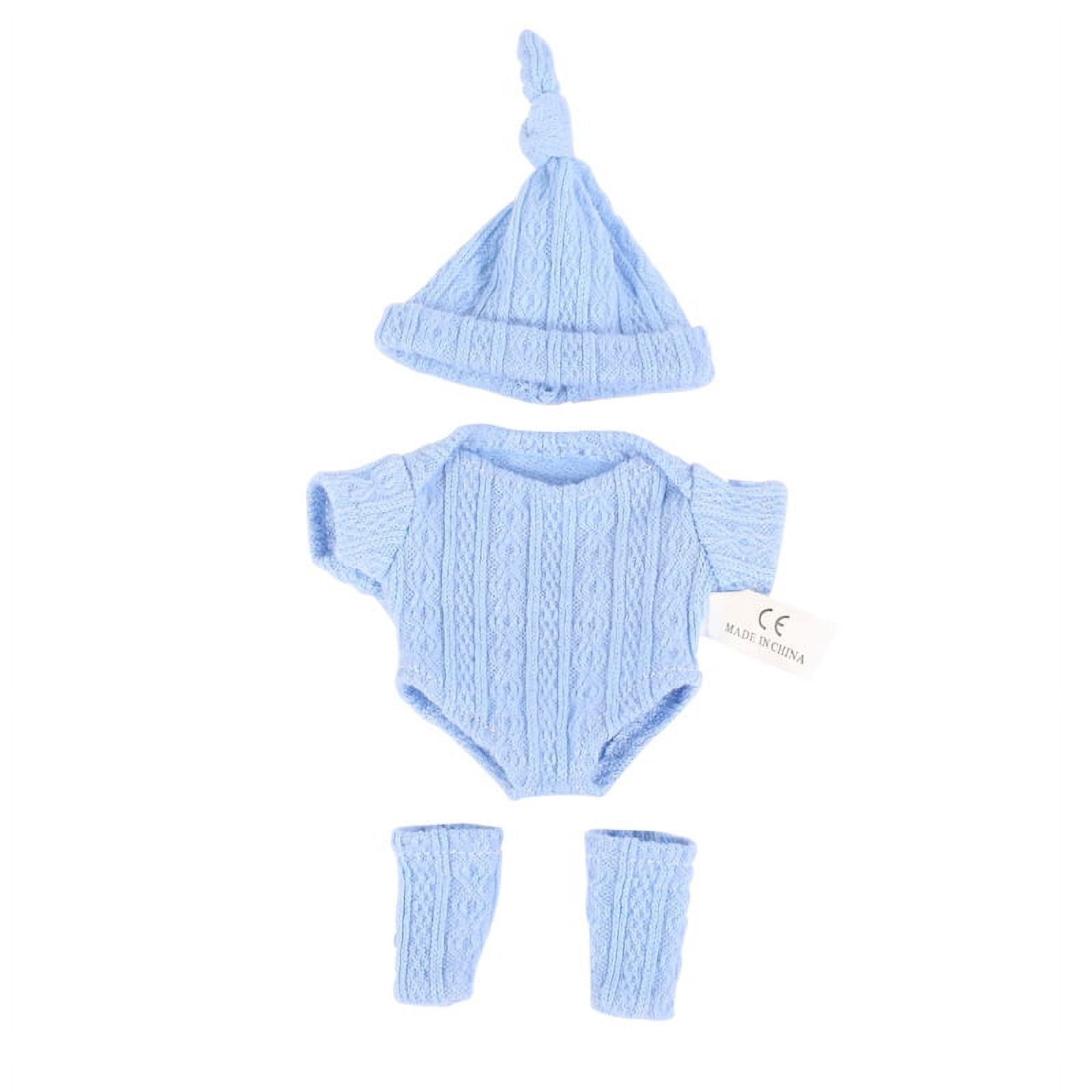 AlevRam 7 inch Knit Doll Clothes 3 Pack Color Random, Onesie Outfit Set with Hat No-Button Bodysuit 