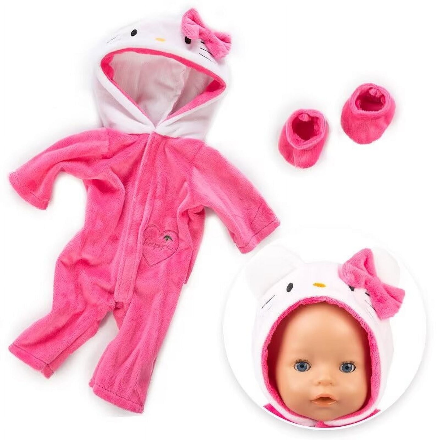 AlevRam 18 Inch Doll Clothes Cute Cat Pattern Plush Doll Jumpsuit Doll Hood One-Piece Suit with Zipp
