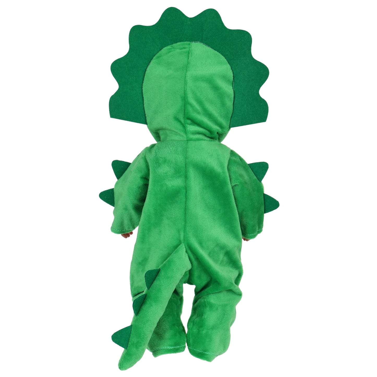 AmaMary 18 Inch Doll Clothes Plush Green Dinosaur Costume Outfit – Soft Hooded Onesie Dress Up / Party / Holiday Outfit Fits Most 18” Dolls Gift for Kids