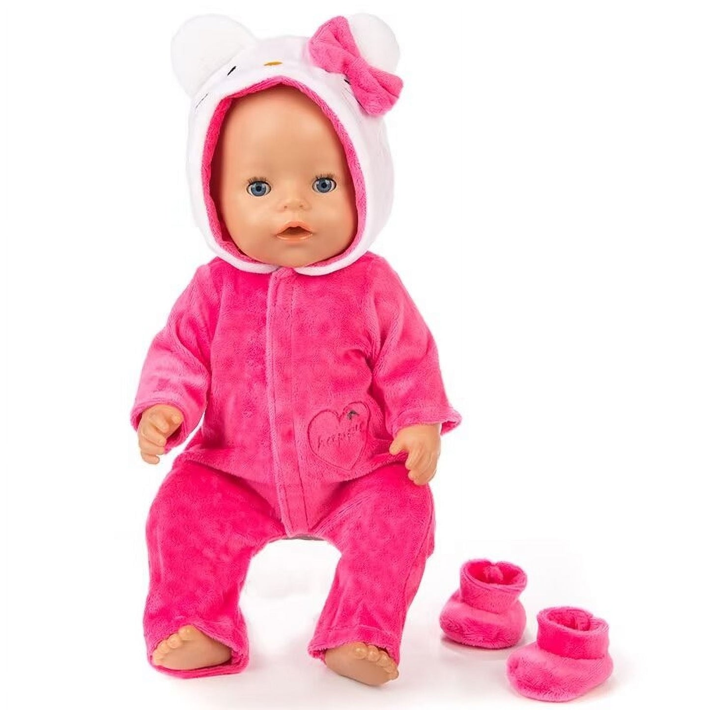 AlevRam 18 Inch Doll Clothes Cute Cat Pattern Plush Doll Jumpsuit Doll Hood One-Piece Suit with Zipp