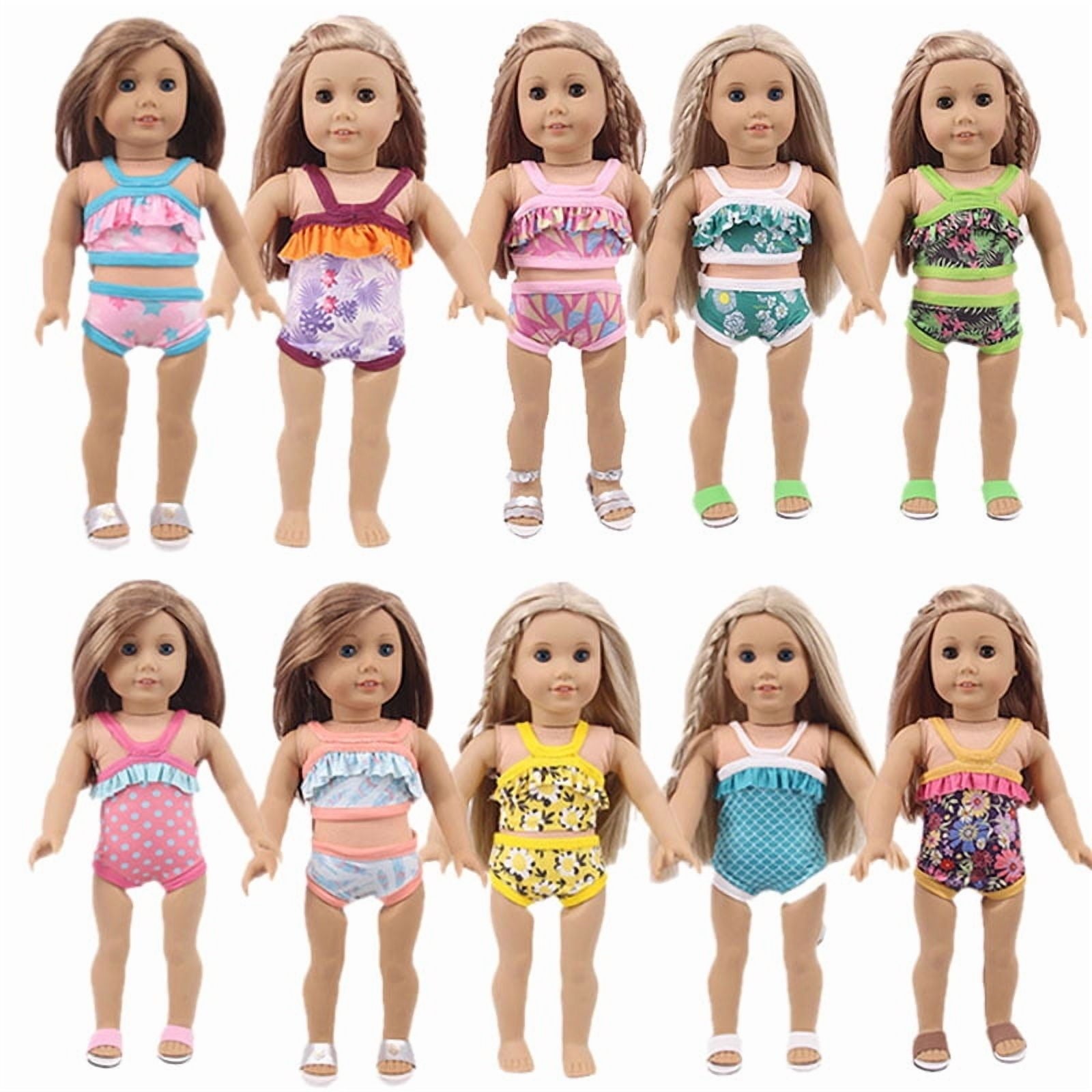 AlevRam 10 Piece 18" Doll Summer Swimwear Set with Mermaid Swimsuit, Sunglasses, Sandals, Backpack, 