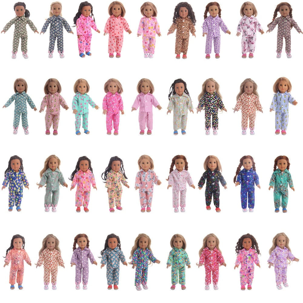Babysbule 18 inch Doll Pajamas Set – Cotton Two-Piece Sleepwear for 18 Inch Dolls – Colorful Patterns – Fits American Girl, Our Generation, My Life Dolls – Doll Clothes Only