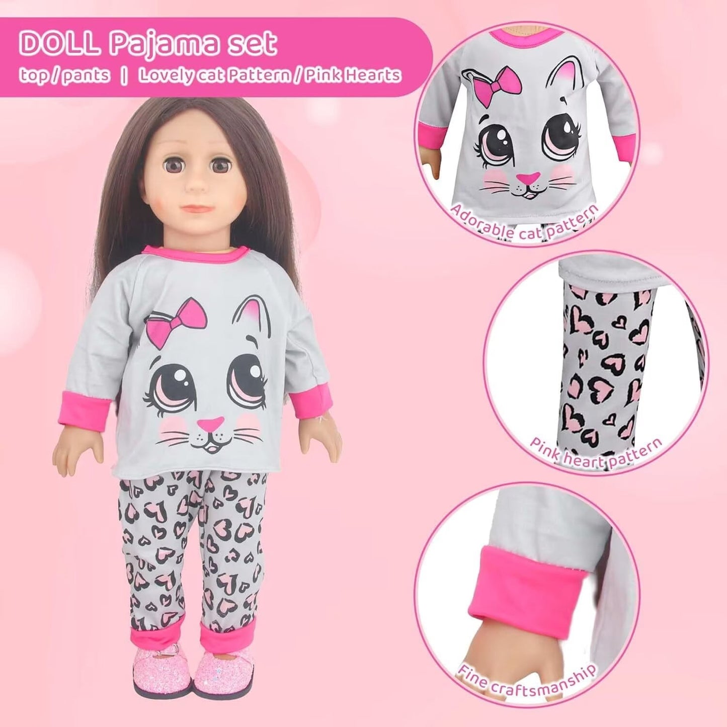 AlevRam 18 inch Doll Clothes Set 5 Outfits 2 Random Shoes Fits 18 inch Dolls, Doll Dresses Pajamas T