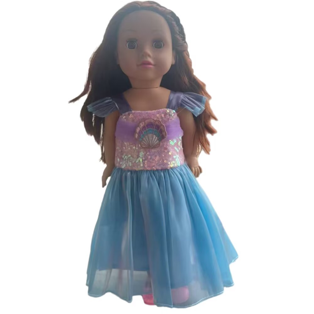 AlevRam 18 Inch Doll Shell Hemed Mesh Princess Sequin Bling Bling Doll Dress with Sunglasses and sho