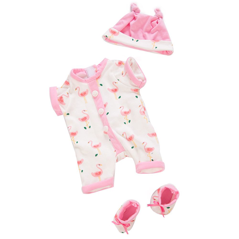 AmaMary Doll Clothing Set Pink Bird Cotton Bodysuit with Hat and Socks, Fits 16–18 inch Reborn Dolls