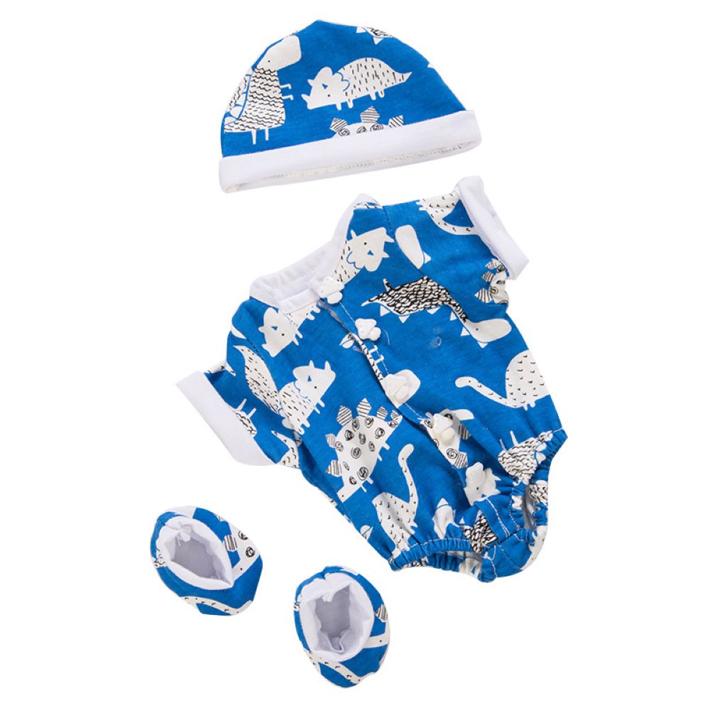 AmaMary 16-18 Inch Reborn Doll Clothes Blue Dinosaur Bodysuit Set - Soft Cotton Outfit