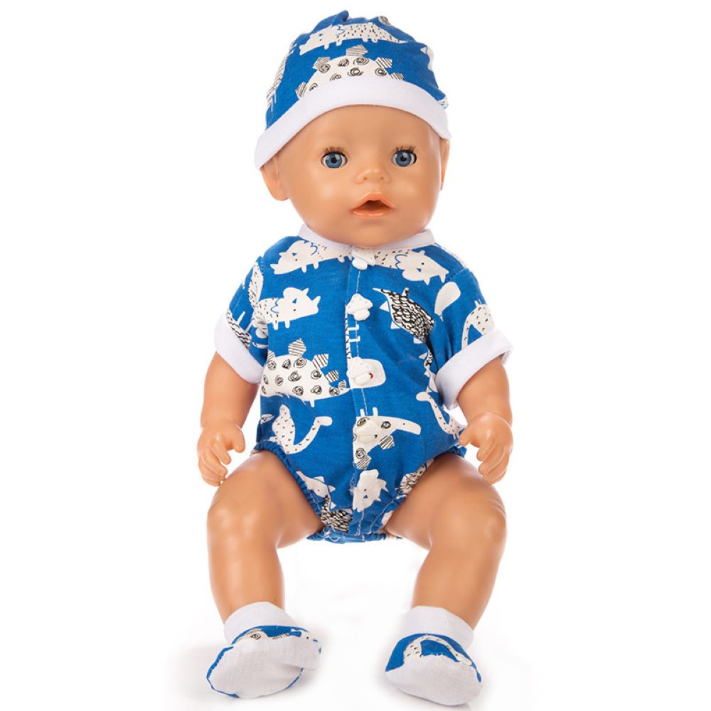 AmaMary 16-18 Inch Reborn Doll Clothes Blue Dinosaur Bodysuit Set - Soft Cotton Outfit