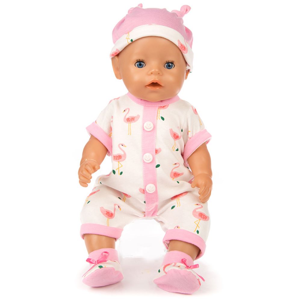 AmaMary Doll Clothing Set Pink Bird Cotton Bodysuit with Hat and Socks, Fits 16–18 inch Reborn Dolls