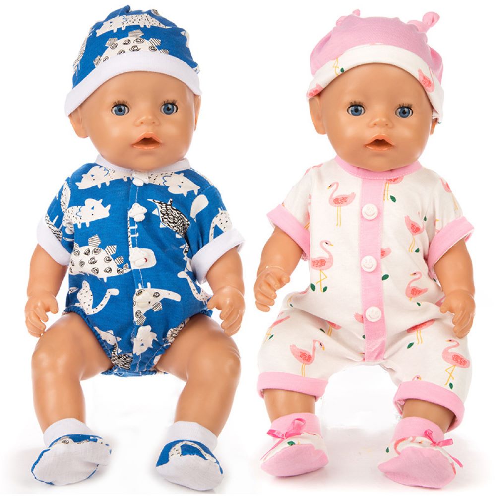 AmaMary 16-18 Inch Reborn Doll Clothes Blue Dinosaur Bodysuit Set - Soft Cotton Outfit