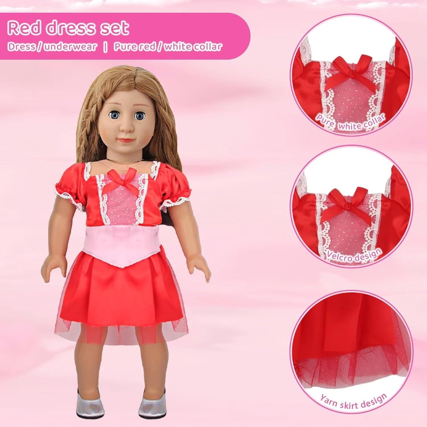 AlevRam 18 inch Doll Clothes Set 5 Outfits 2 Random Shoes Fits 18 inch Dolls, Doll Dresses Pajamas T
