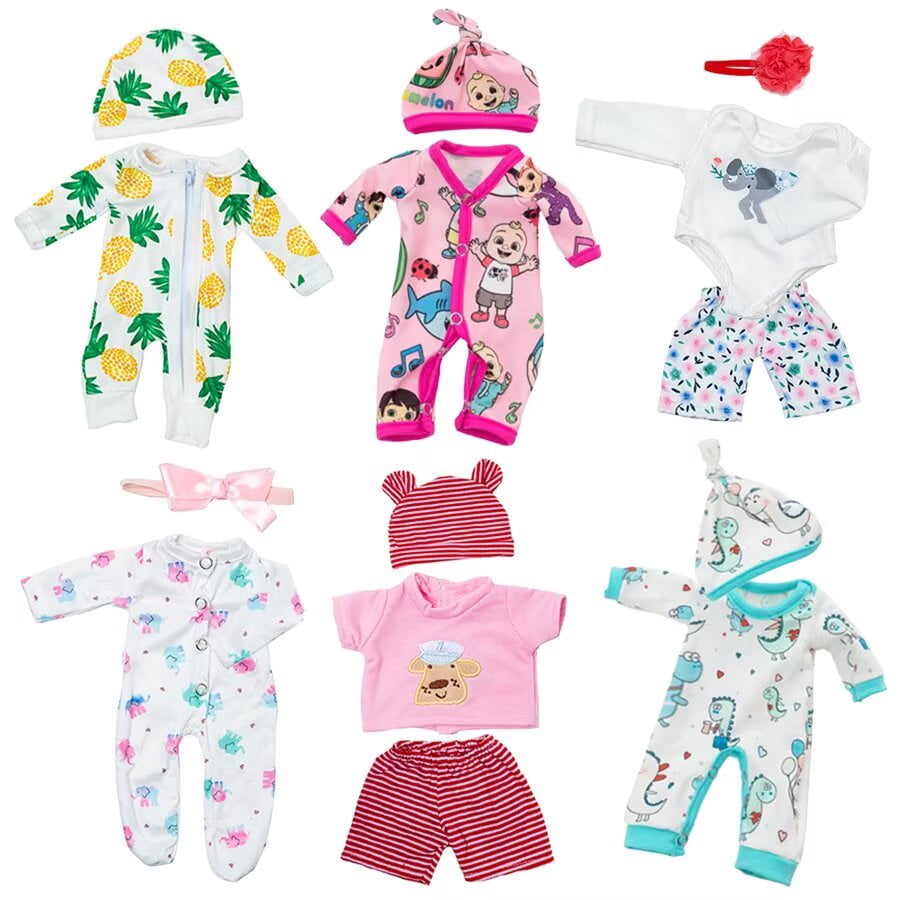 AlevRam 6 Sets 12 inch Baby Doll Clothes, Random Styles Doll Outfit Set Includes Bodysuit Hat Socks,